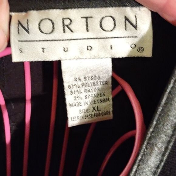 Norton Studio Black faux Leather Trim blouse XL - Picture 4 of 8